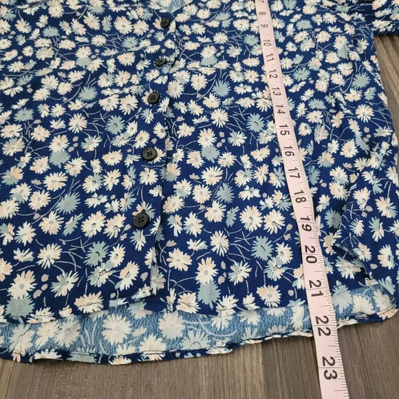 Madewell Womens Blouse Top S Blue Floral 100% Viscose Long Sleeves Button-Up - Picture 7 of 9